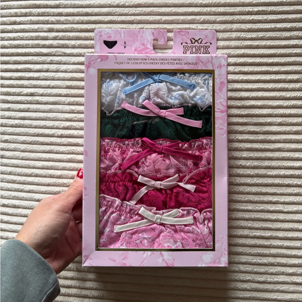 VS PINK LOVESHACK FANCY Holiday Bow 5-pack cheeky panties